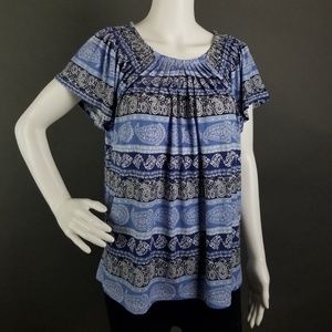 Paisley Printed Blouse Petite Large Scoop Neck